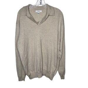 Turnbury Mens Beige 100% Cashmere Collared Pullover Sweater Size L